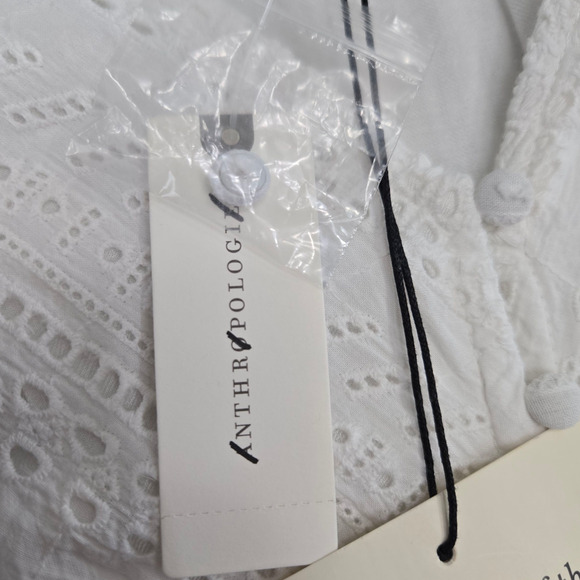 Anthropologie White Eyelet Button Front Puff Sleeve Boho Midi Dress Size 4 - Picture 9 of 15